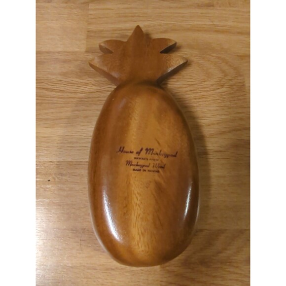 Hand Carved Monkey Pod Wooden Pineapple Bowl Dish Hawaii 9” Vintage - Picture 3 of 7